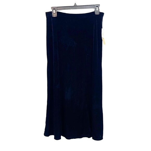 NWT Vintage Black Velvet Pull On Midi Skirt Whimsy Goth - Size Petite Large - Picture 2 of 4